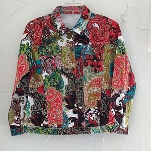 Vintage‎ Koret Size Large Paisley Print Denim Jean Trucker Jacket